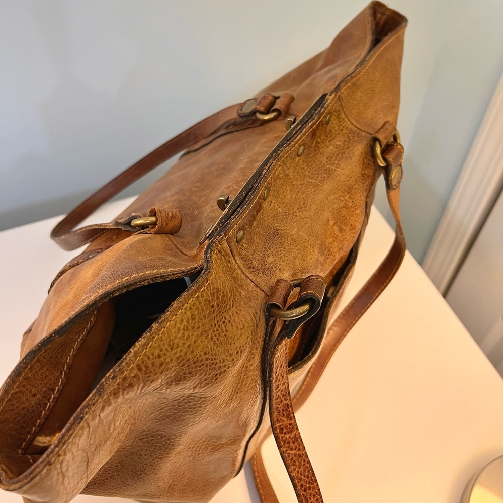 Patricia Nash Benvenuto Tan Vintage Distressed Leather Large Tote Shoulder Bag - Picture 9 of 13